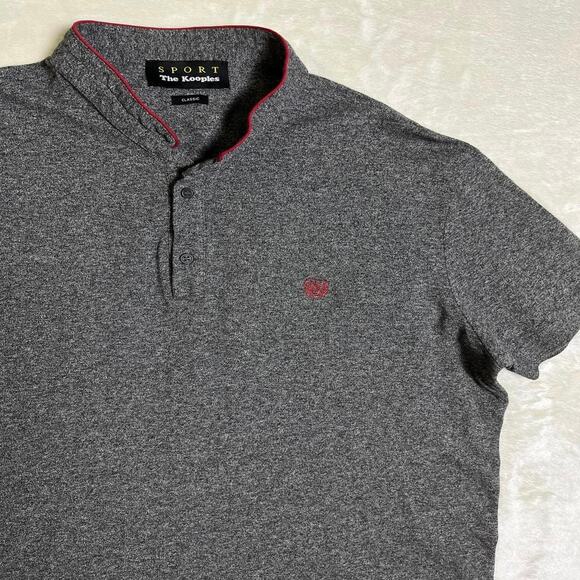 The Kooples Sport Polo Men's L Classic Fit Blade Collar Heathered Gray Crimson - Picture 2 of 7